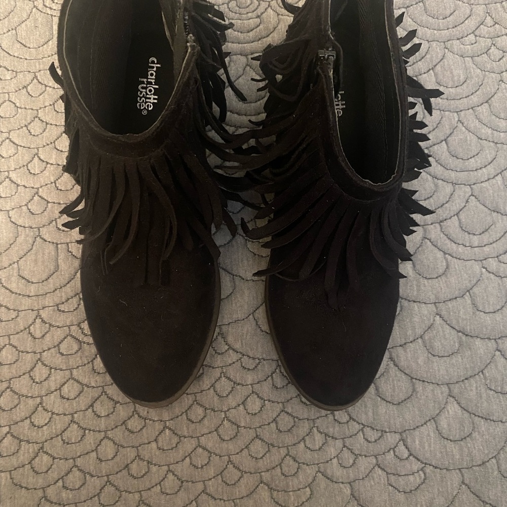 Charlotte Russe Black Fringe Ankle Booties